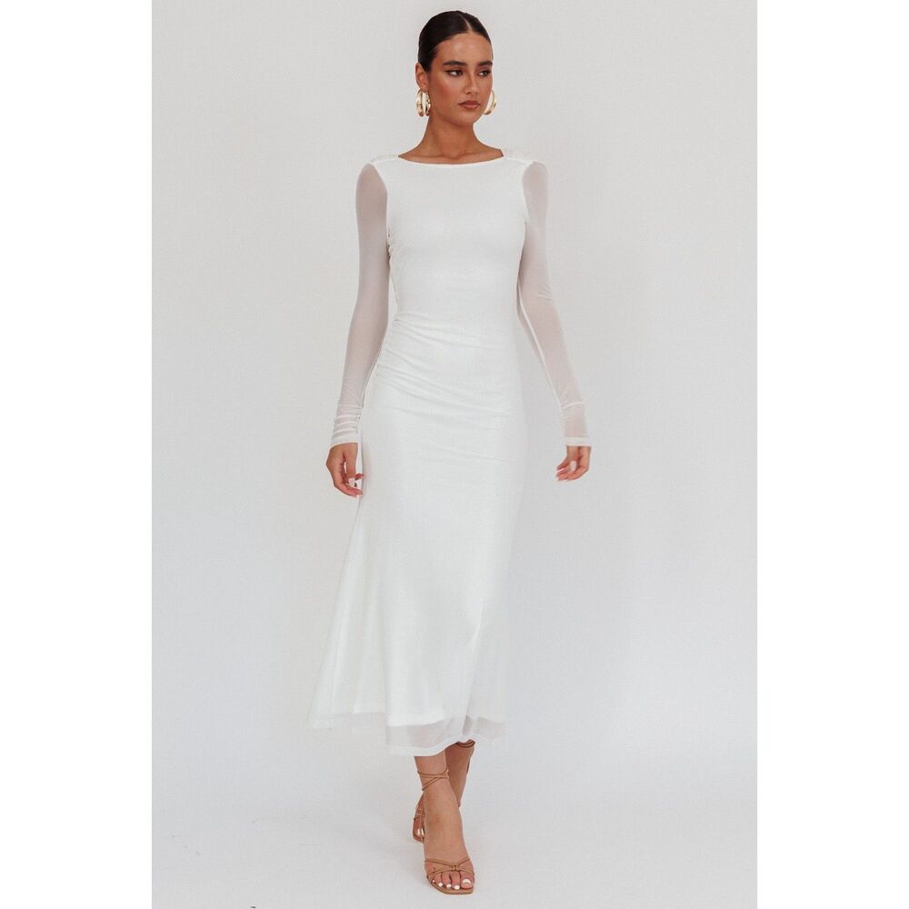 Selfie Leslie Here Comes The Sun Lustre Open Back Mesh Maxi Dress White S NWT
